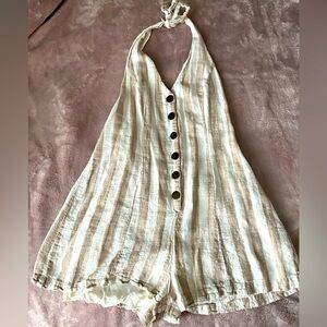 Cream and tan lined romper size L